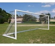 Pair of freestanding soccer aluminium goals, welded corner joints,portable, in compliance with regulations uni en 748